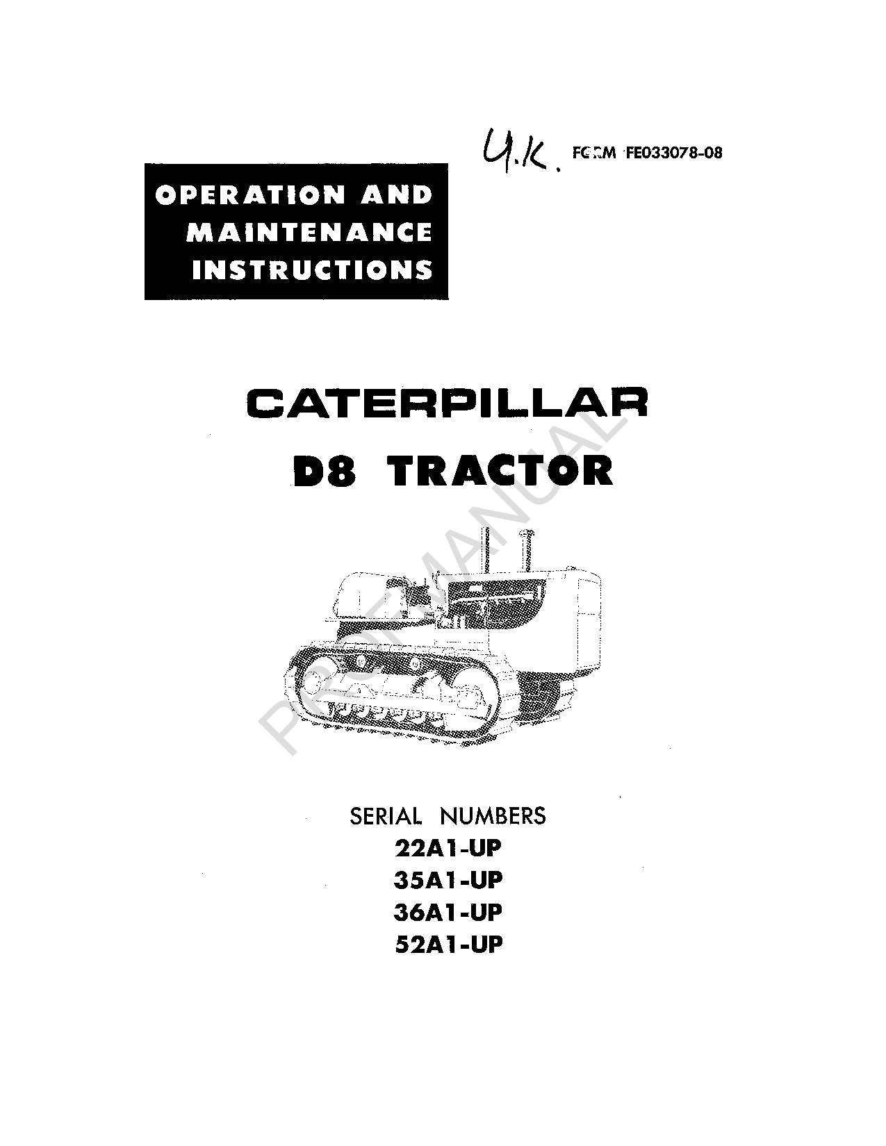 Manual de mantenimiento del operador del tractor Caterpillar D8 FE033078