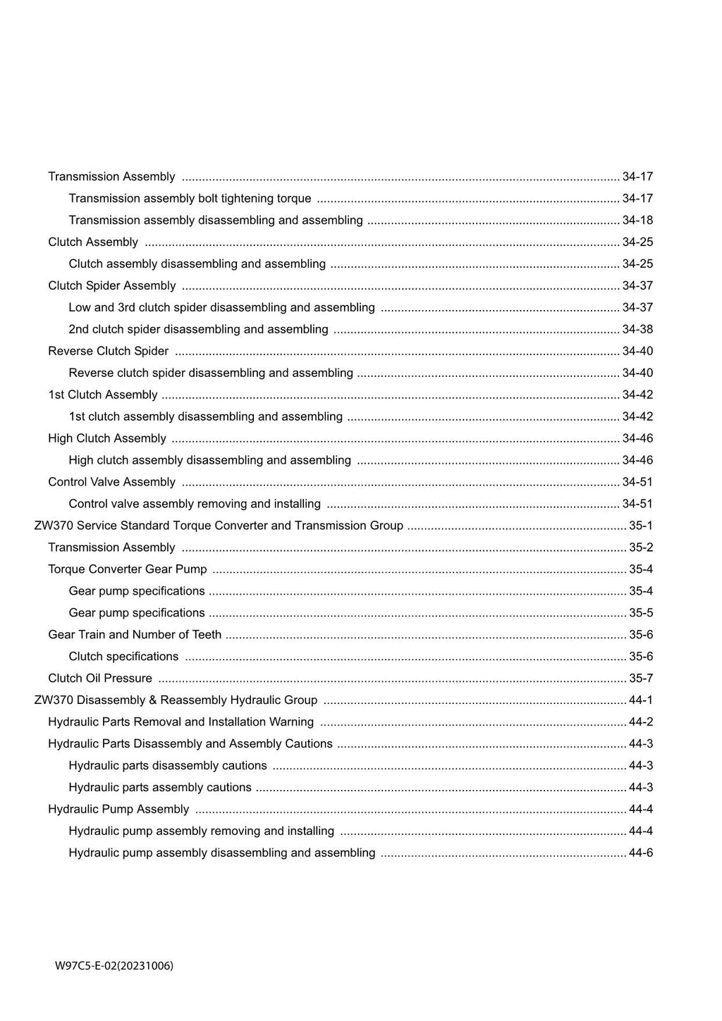 Hitachi ZW370 Wheel Loader Workshop Manual