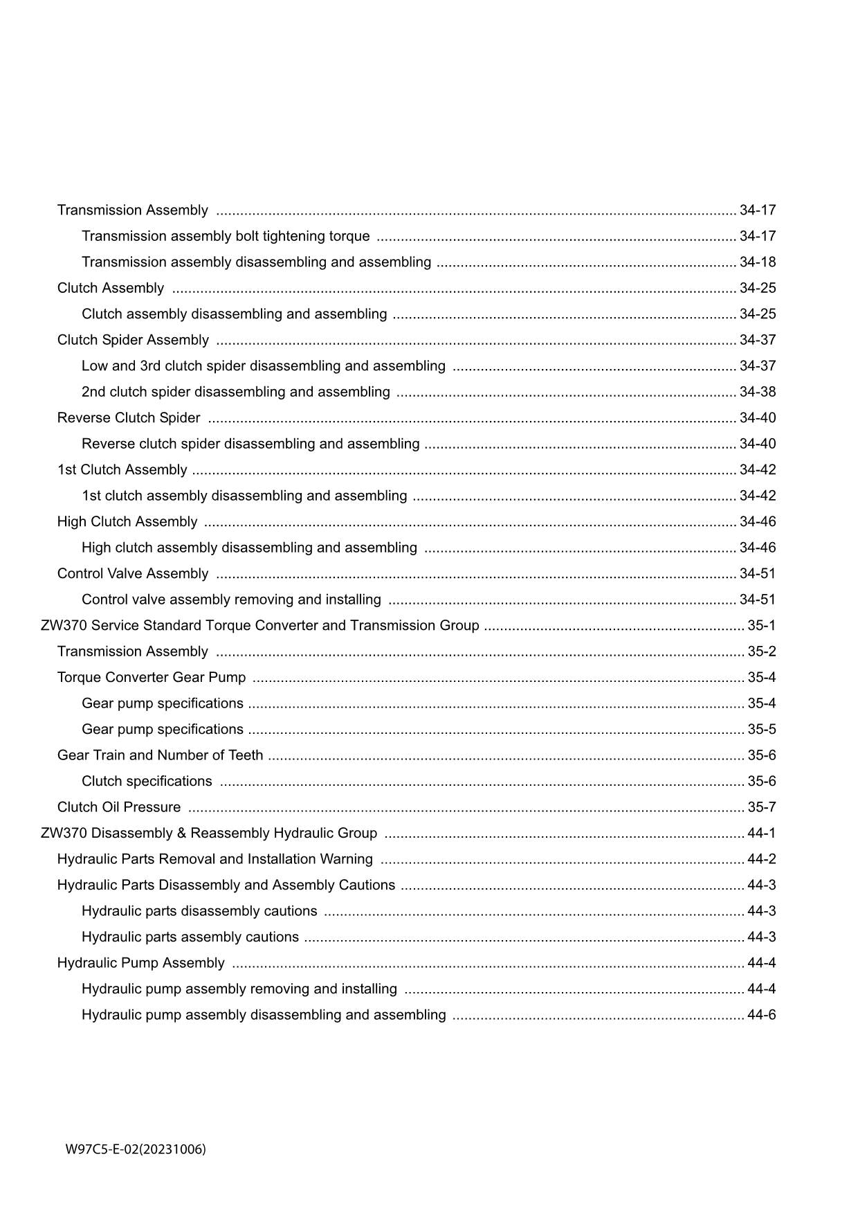Hitachi ZW370 Wheel Loader Workshop Manual