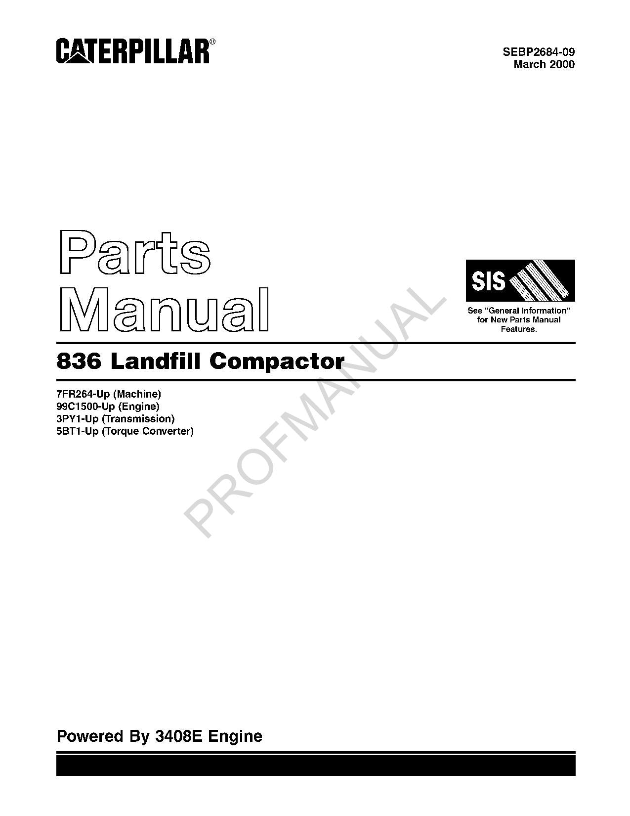 Caterpillar Cat 836 Landfill Compactor Parts Catalog Manual SEBP2684
