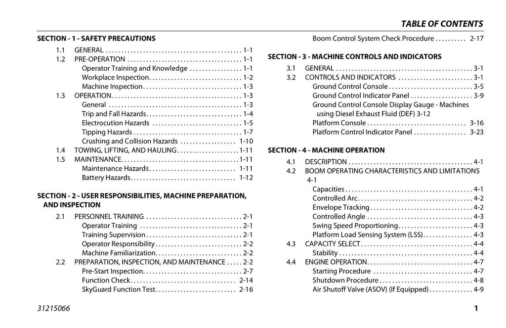 JLG 1850SJ Boom Lift Maintenance Operation Operators Manual 31215066