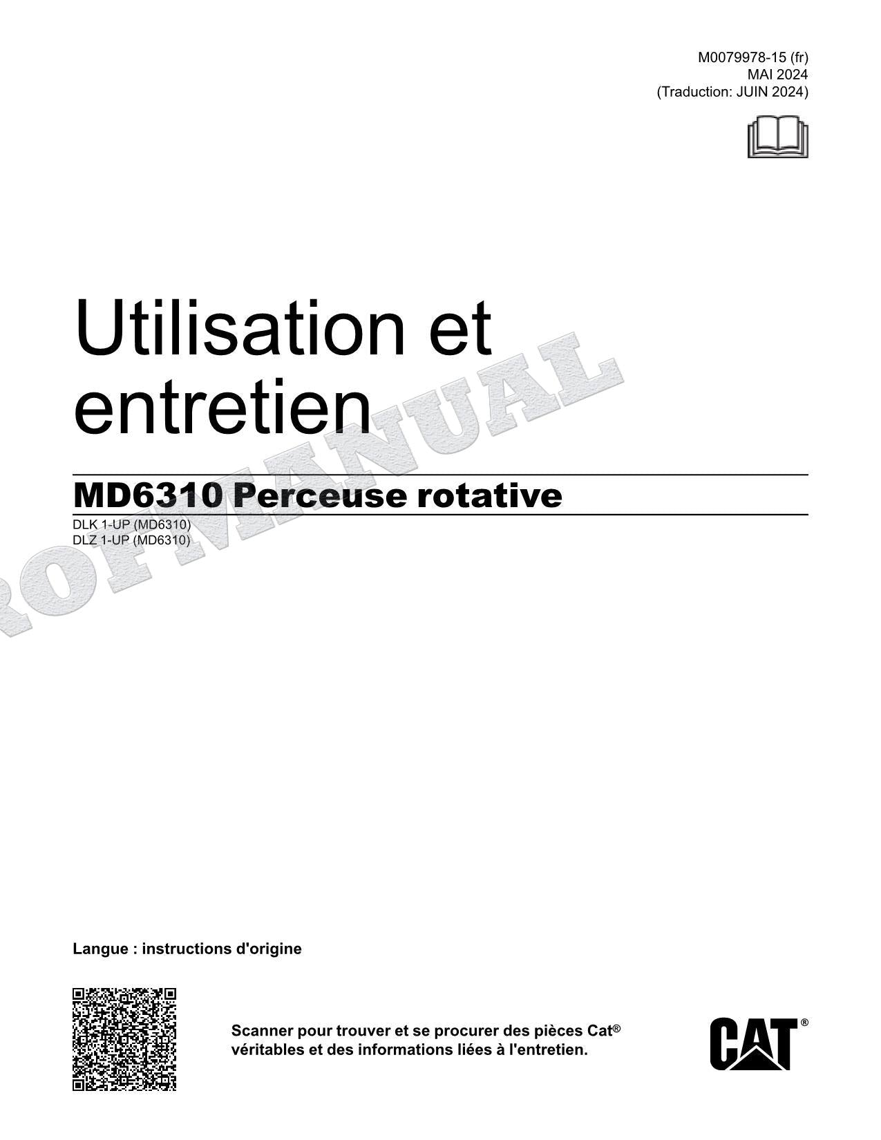 Caterpillar MD6310 Foreuse rotativo Manuel D'Opération Et D'Entretien Français