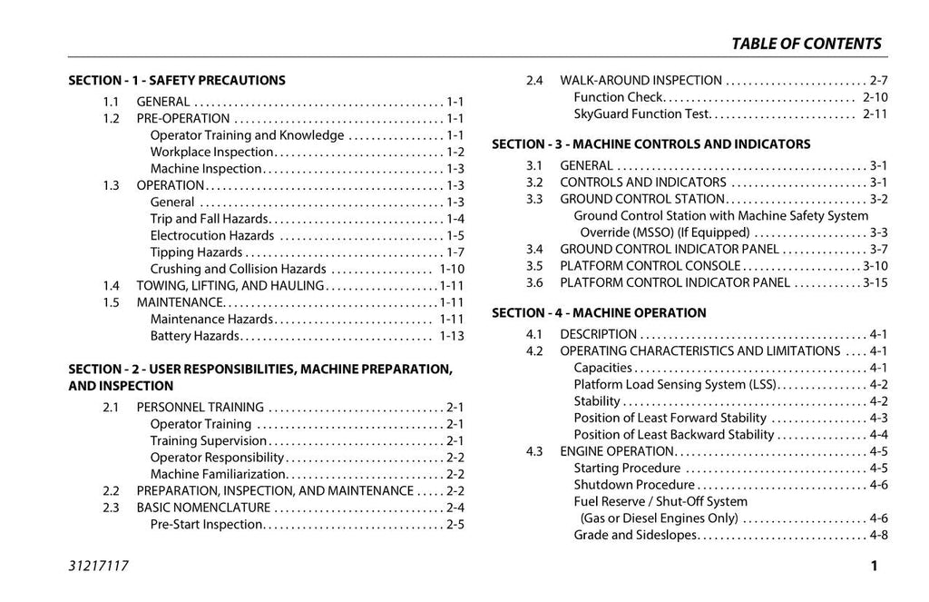 JLG 340AJ Boom Lift Maintenance Operation Operators Manual 31217117