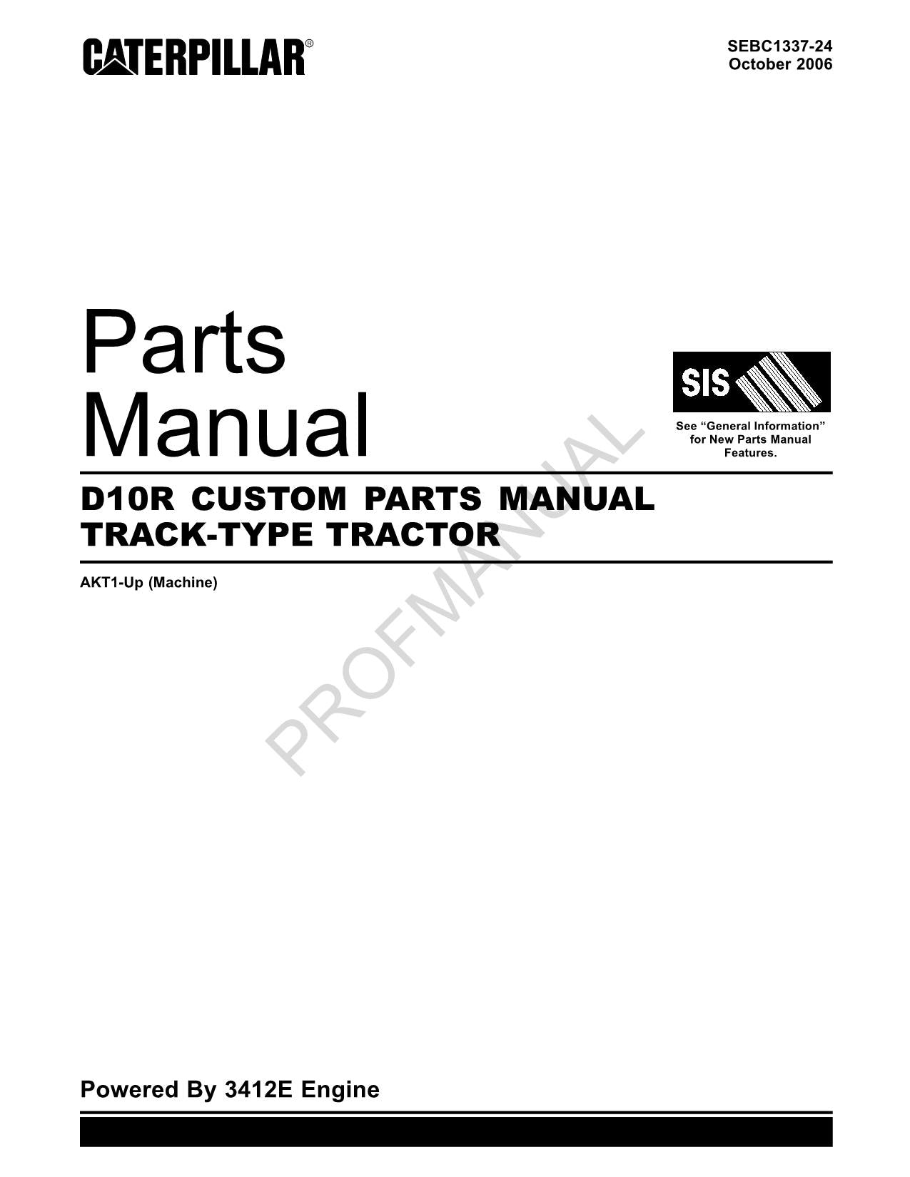 Caterpillar Cat D10R Custom Track Type Tractor Parts Catalog Manual ser AKT1-Up