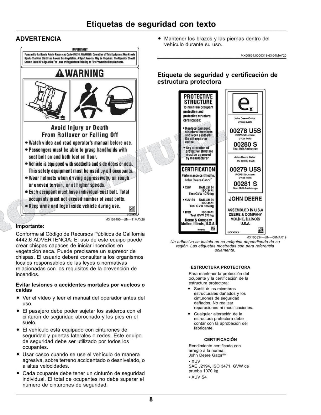 John Deere XUV560E XUV560E S4 cocodrilo Manual del Operador Español SN 040001-