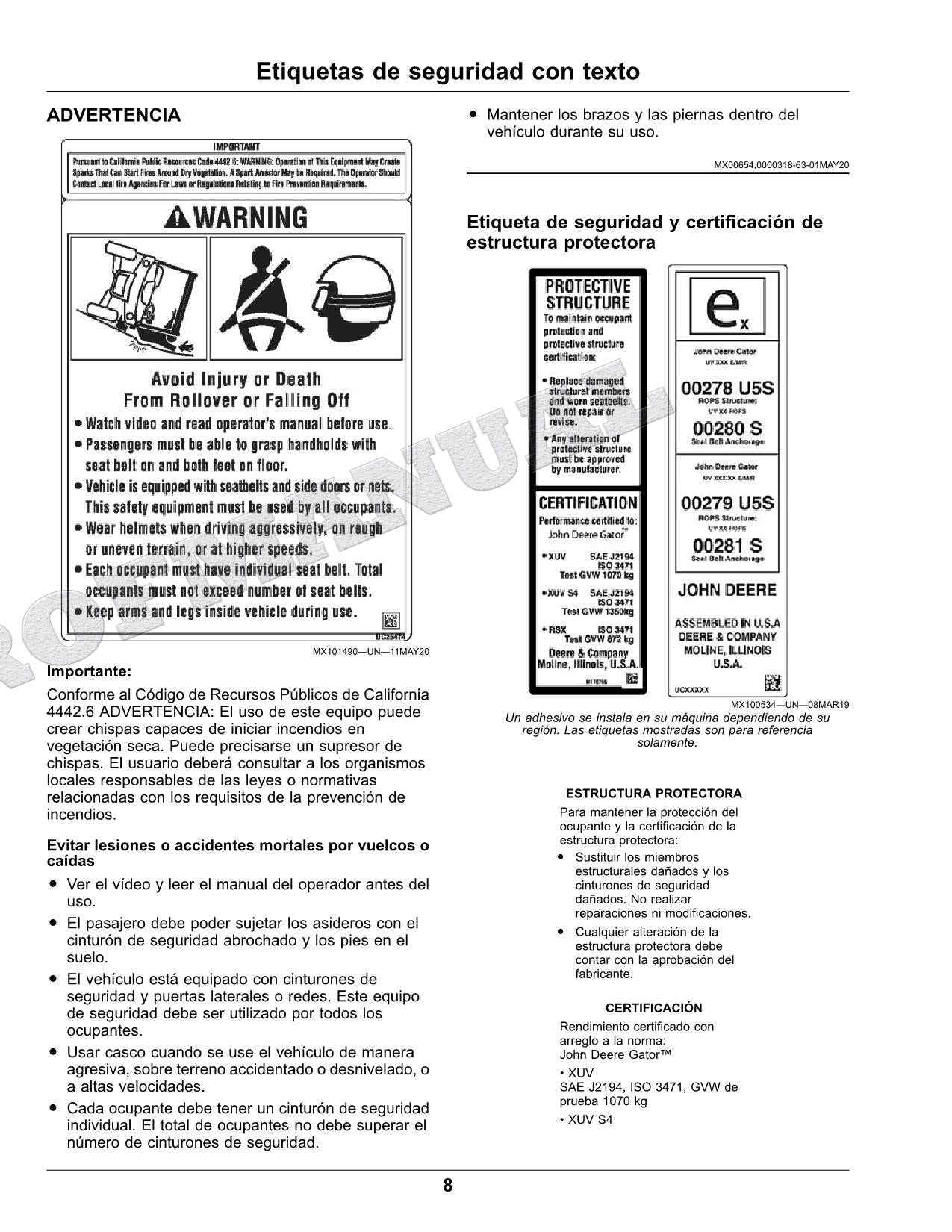 John Deere XUV560E XUV560E S4 cocodrilo Manual del Operador Español SN 040001-
