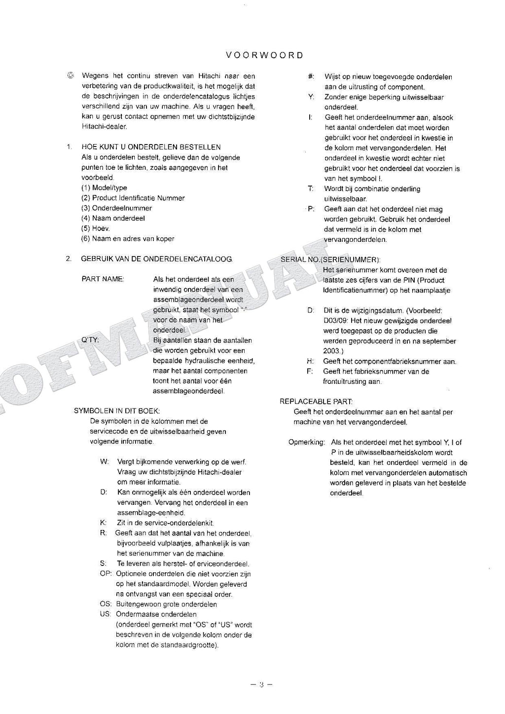 HITACHI ZAXIS ZX180LC 180LCN Equipment Component Excavator Parts Catalog Manual
