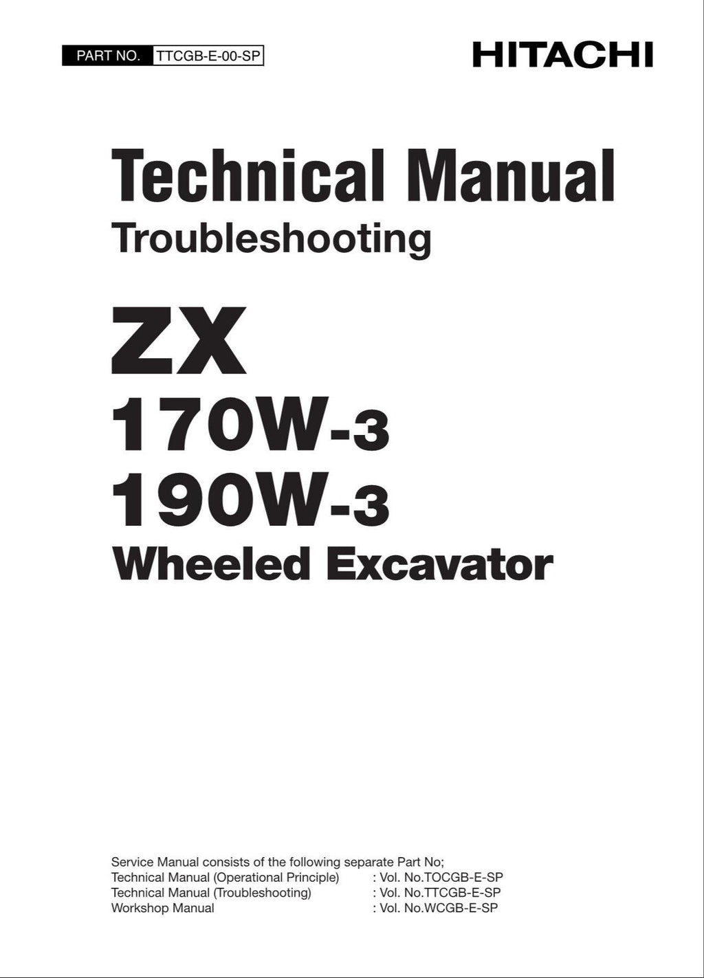 HITACHI ZX170W-3 ZX190W-3 Excavator Troubleshooting EAR control Technical Manual