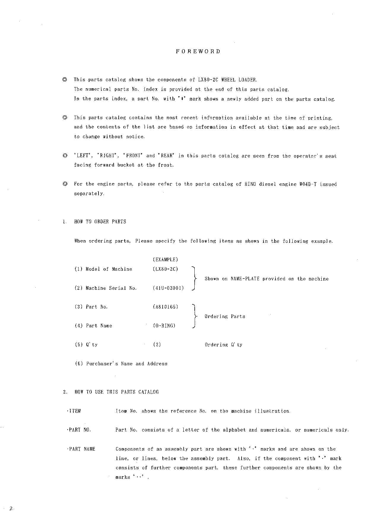 Hitachi LX80-2C Wheel Loader Parts Catalog Manual SN 03001-up