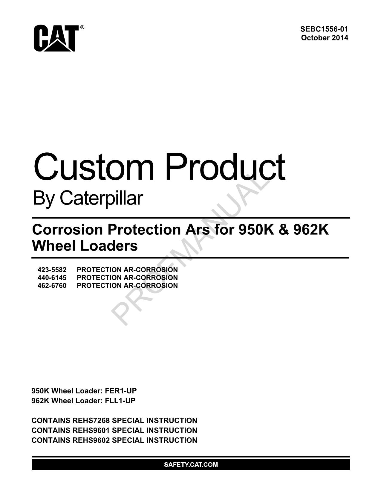 Manual del catálogo de piezas del cargador Caterpillar Corrosion Protection Certain 950K 962K