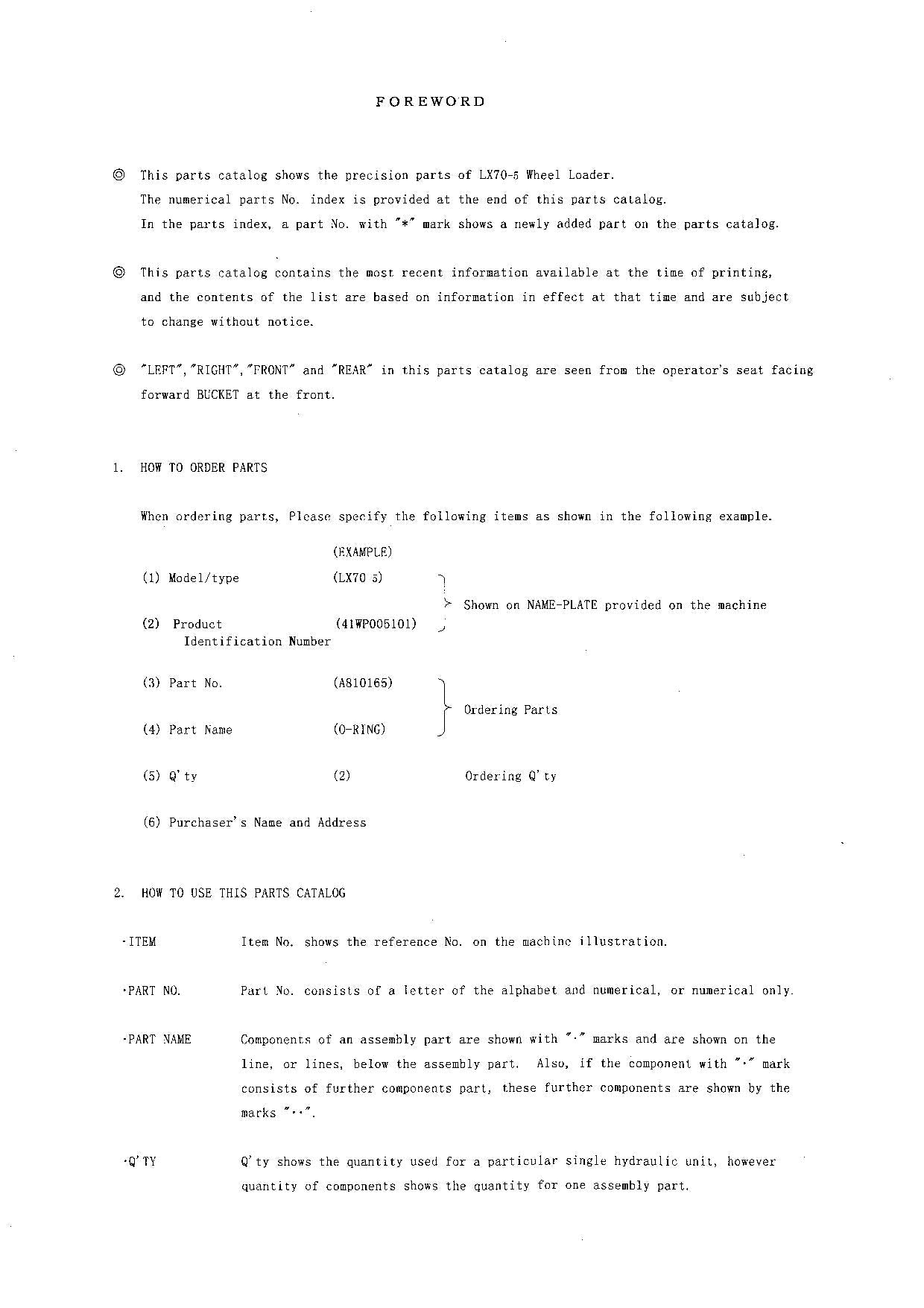 Hitachi LX70-5 Wheel Loader Equip Component Parts Catalog Manual SN 005101-up