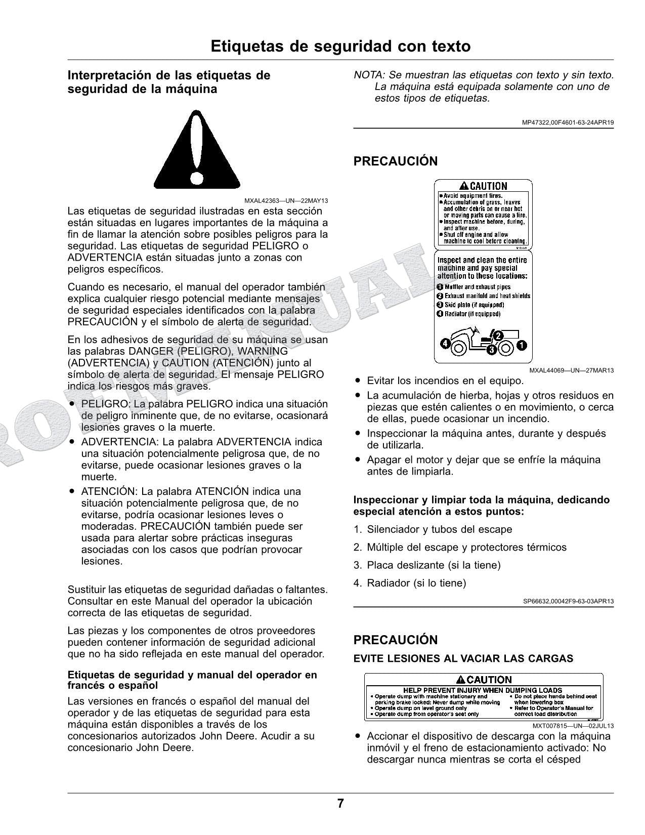 John Deere TX Turf Gator Kawasaki FJ400 Gas Engine cocodrilo Manual del Operador