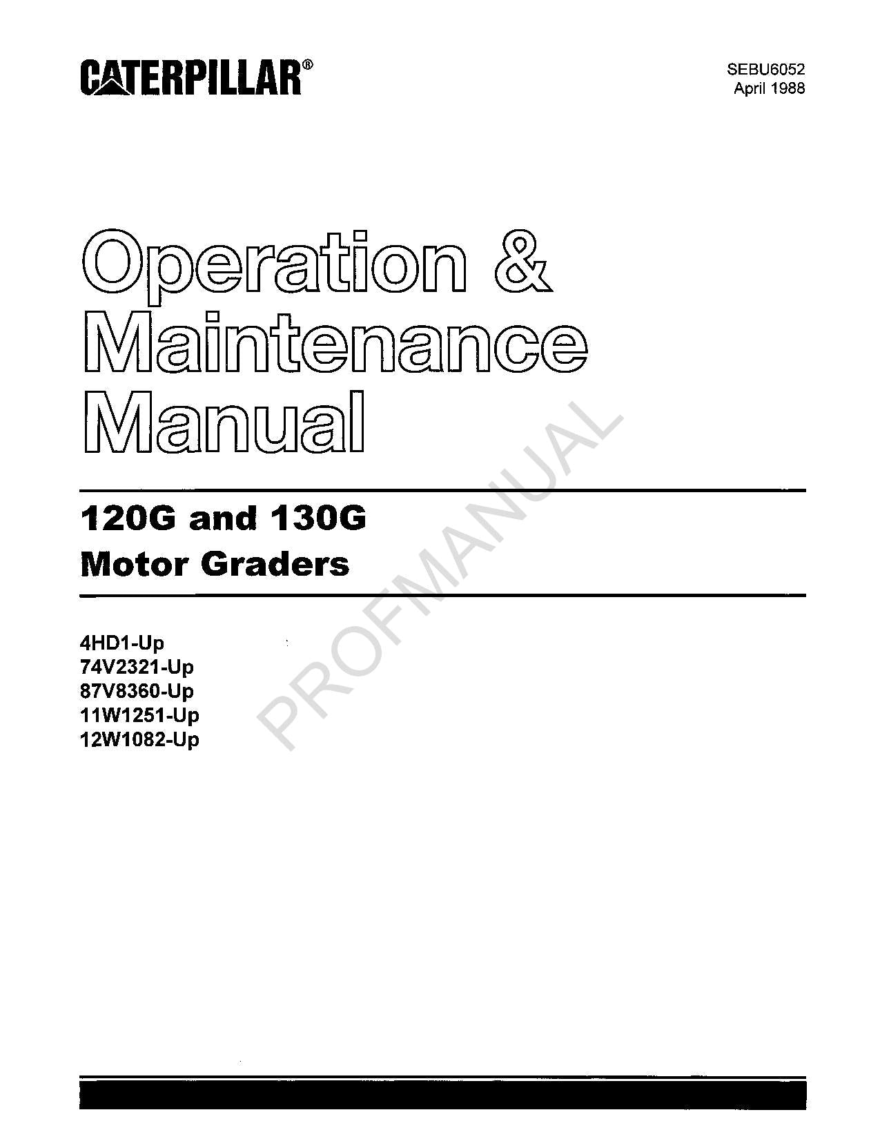 Manual de mantenimiento del operador de motoniveladoras Caterpillar 120G y 130G SEBU6052