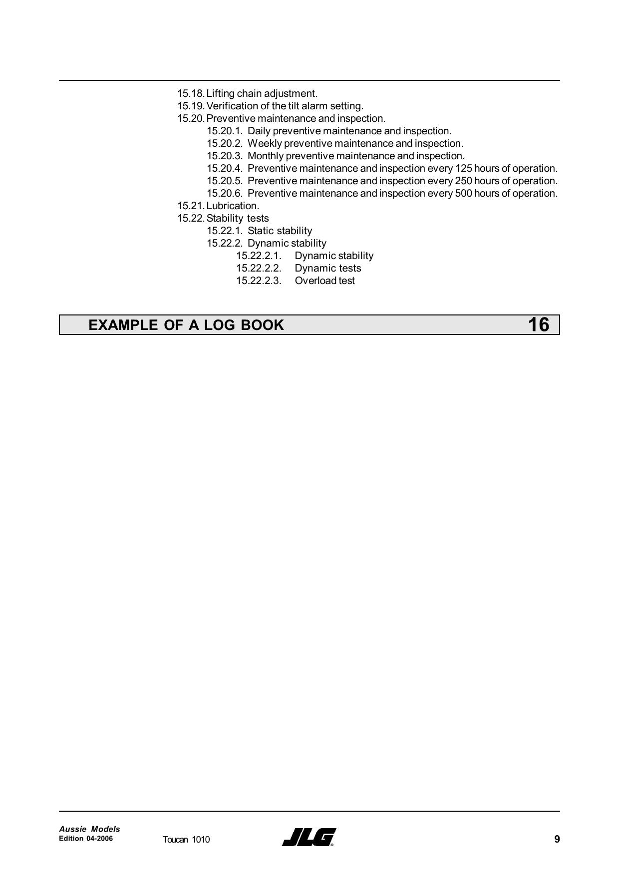 TOUCAN 1010 Vertical Lift Maintenance Operation Operators Manual