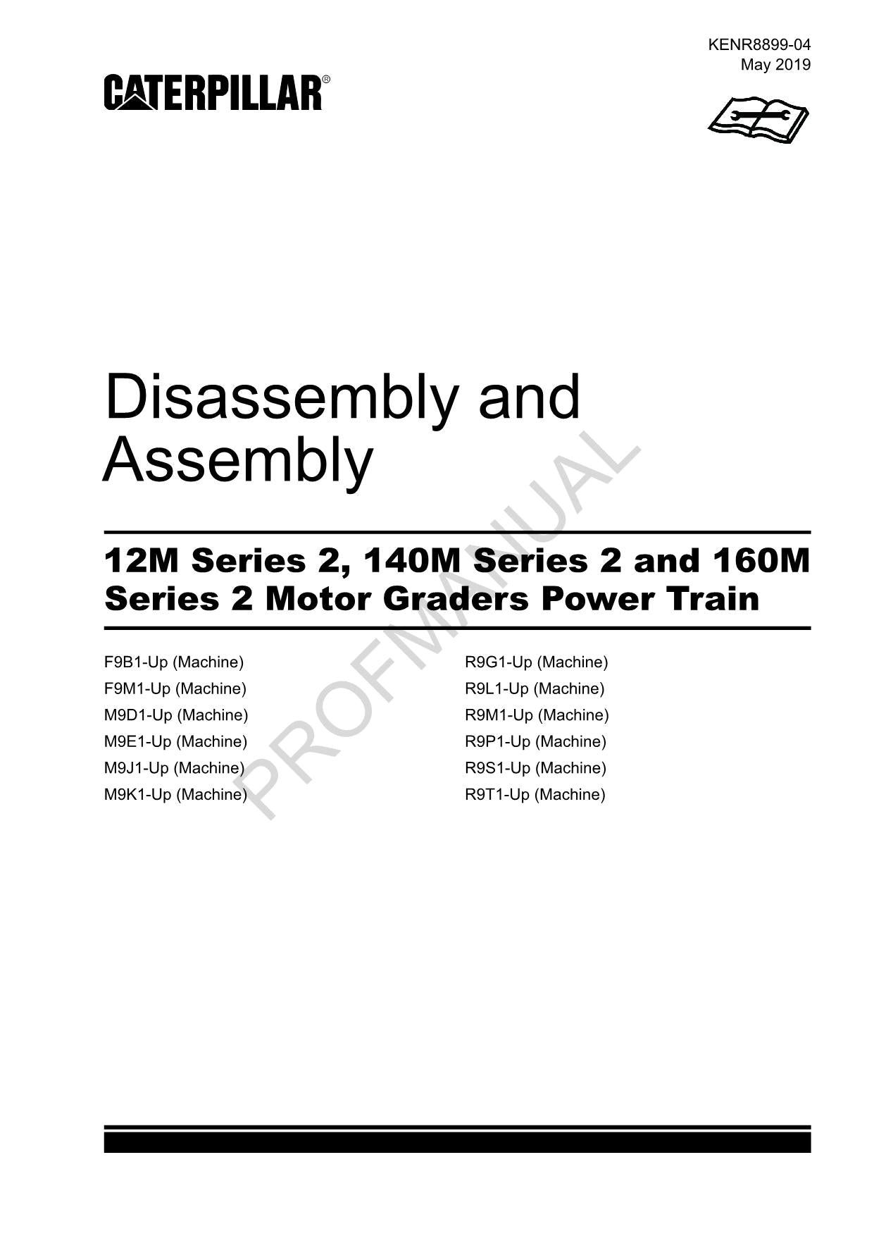 Manual de servicio de desmontaje y montaje del tren motriz de la niveladora Caterpillar 12M, 140M y 160M Serie 2