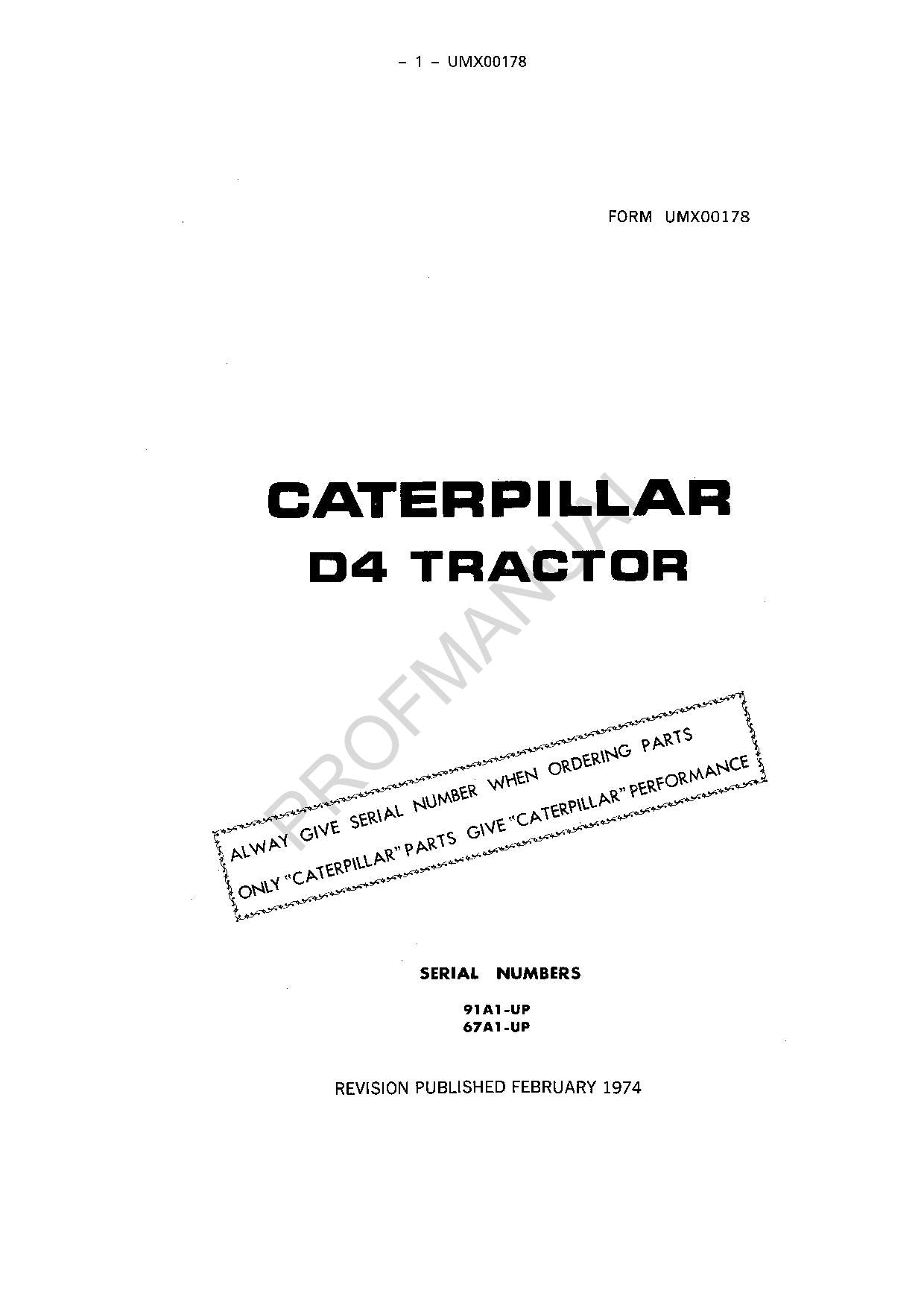 Caterpillar Cat D4D Track Type Tractor Parts Catalog Manual ser 67A1-Up 91A1-Up