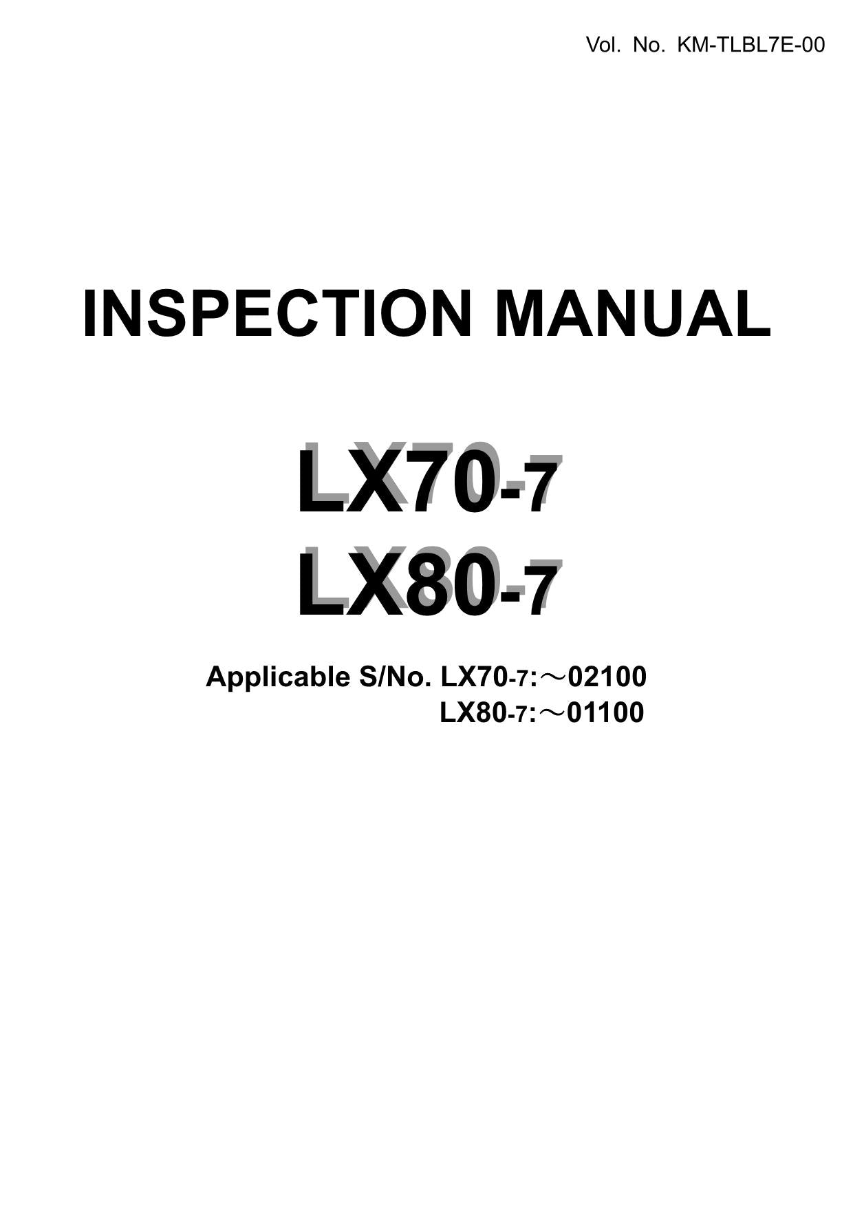Hitachi LX70-7 LX80-7 Wheel Loader Inspection Manual SN up to 02100 up to 01100