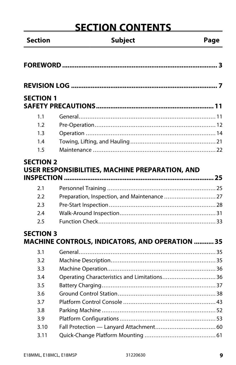Manual del operador de mantenimiento y operación del mástil vertical JLG E18MCL E18MML E18MSP