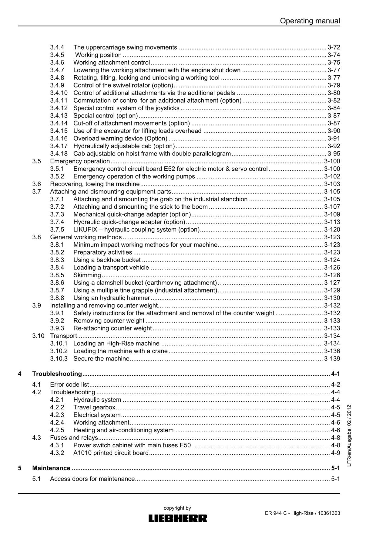 Liebherr ER944 C - High-Rise Excavator Operators manual