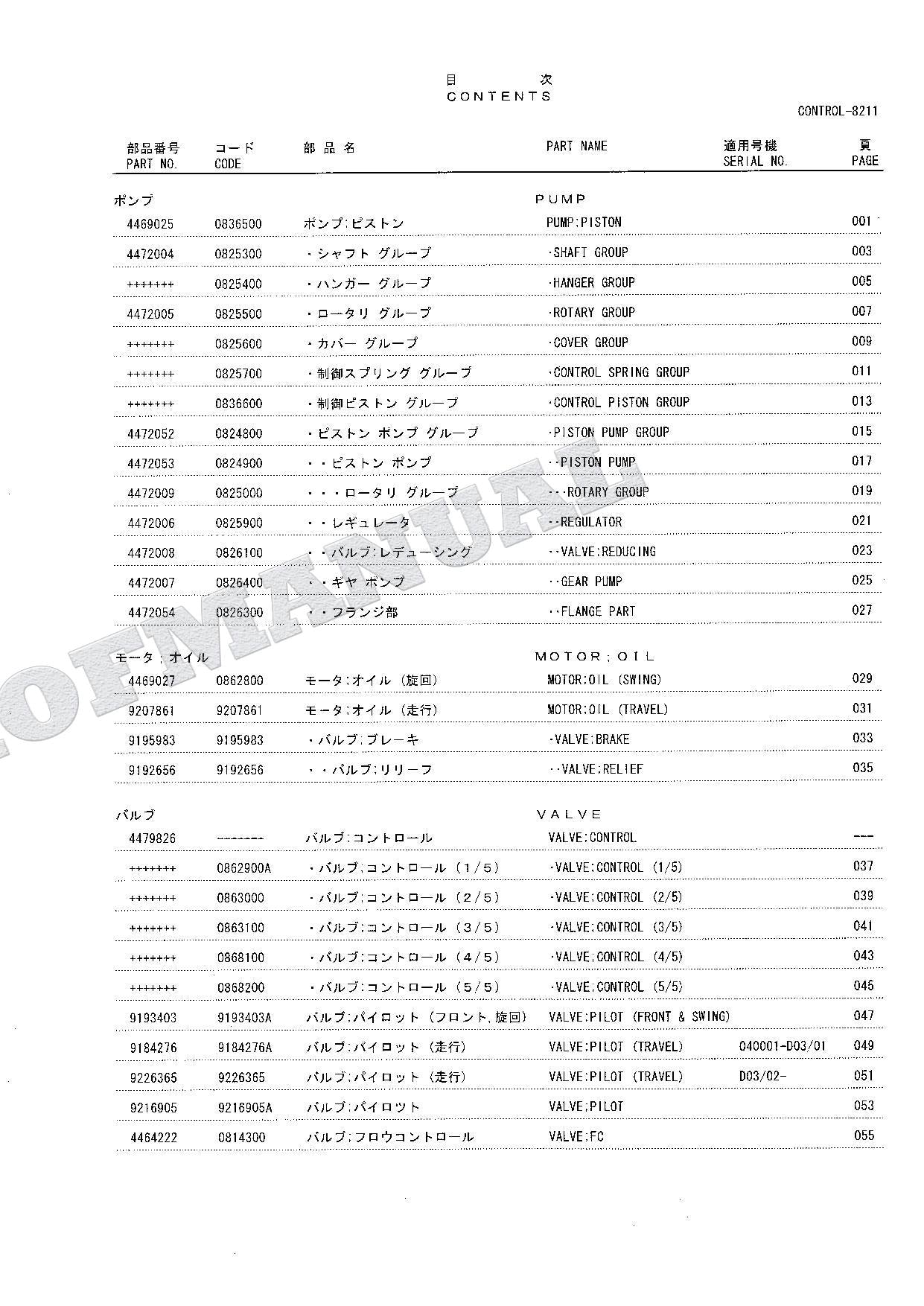 HITACHI ZAXIS ZX75UR Equipment Component Excavator Parts Catalog Manual
