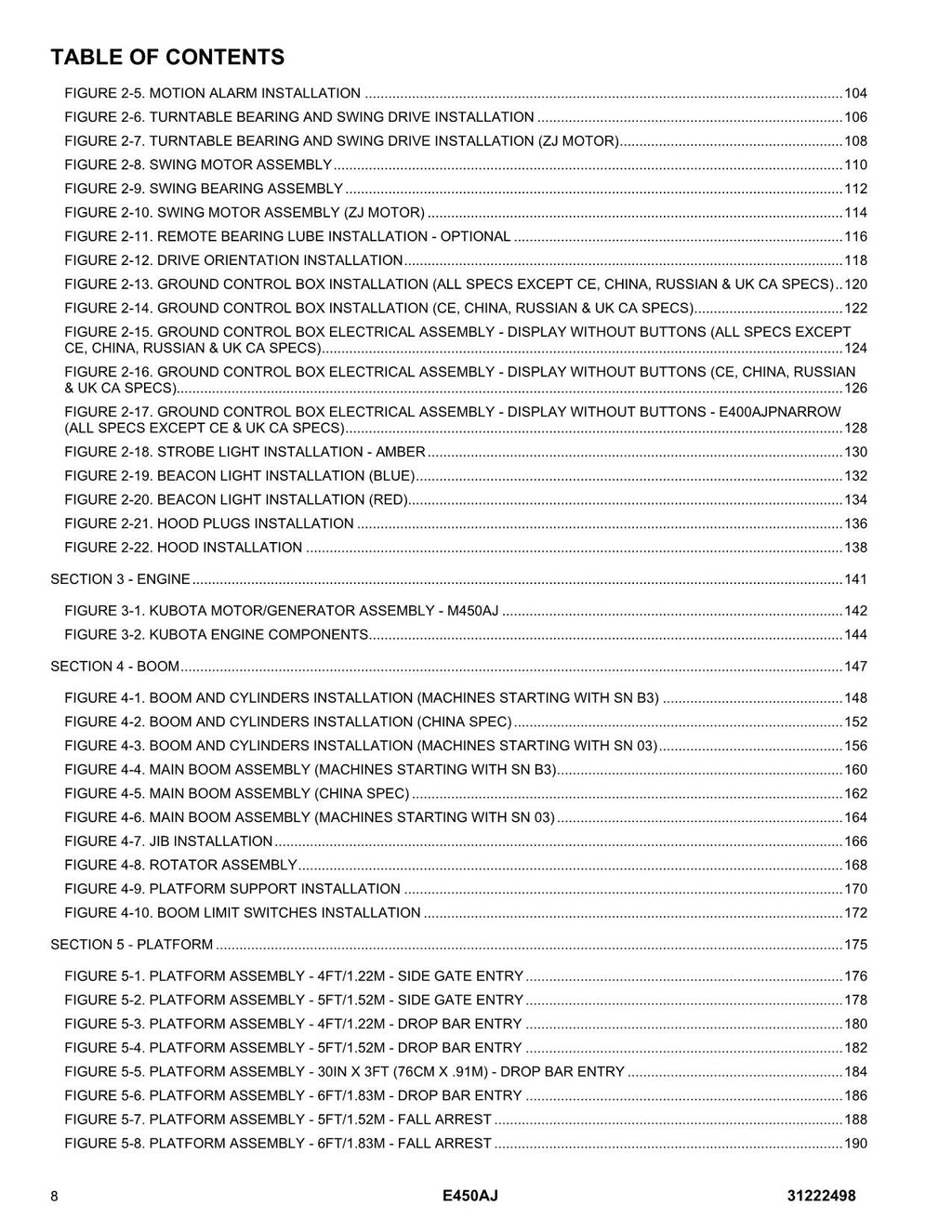 Manual del catálogo de piezas del elevador de pluma JLG E450AJ 31222498