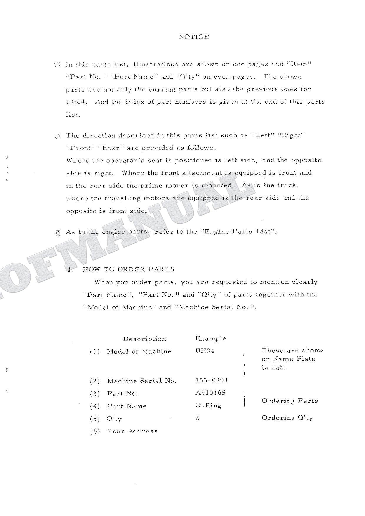 HITACHI UH04 Excavator Parts Catalog Manual