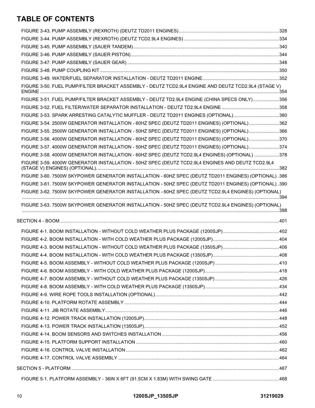 JLG 1200SJP 1350SJP Boom Lift Parts Catalog Manual 31219029
