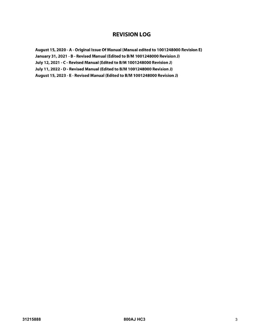 JLG 800AJ HC3 Boom Lift Parts Catalog Manual 31215888