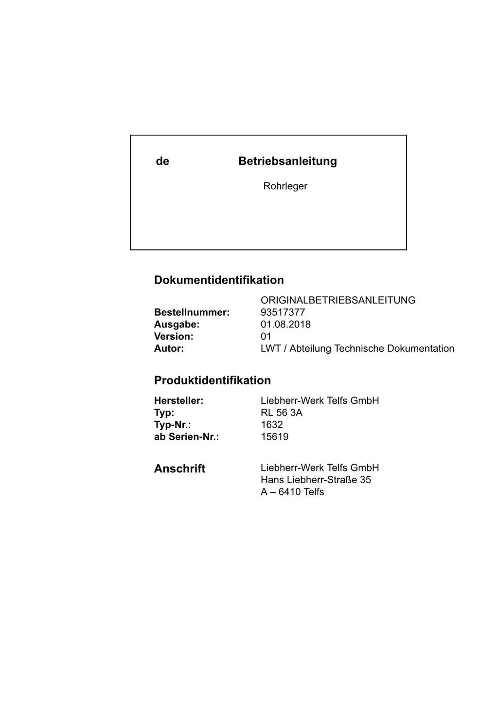 Liebherr RL56 3A Rohrleger Betriebsanleitung ser 15619