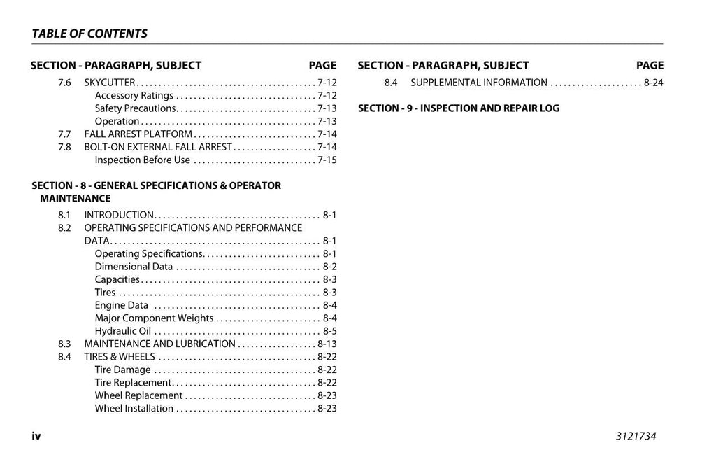 JLG 1500AJP Boom Lift Maintenance Operation Operators Manual 3121734