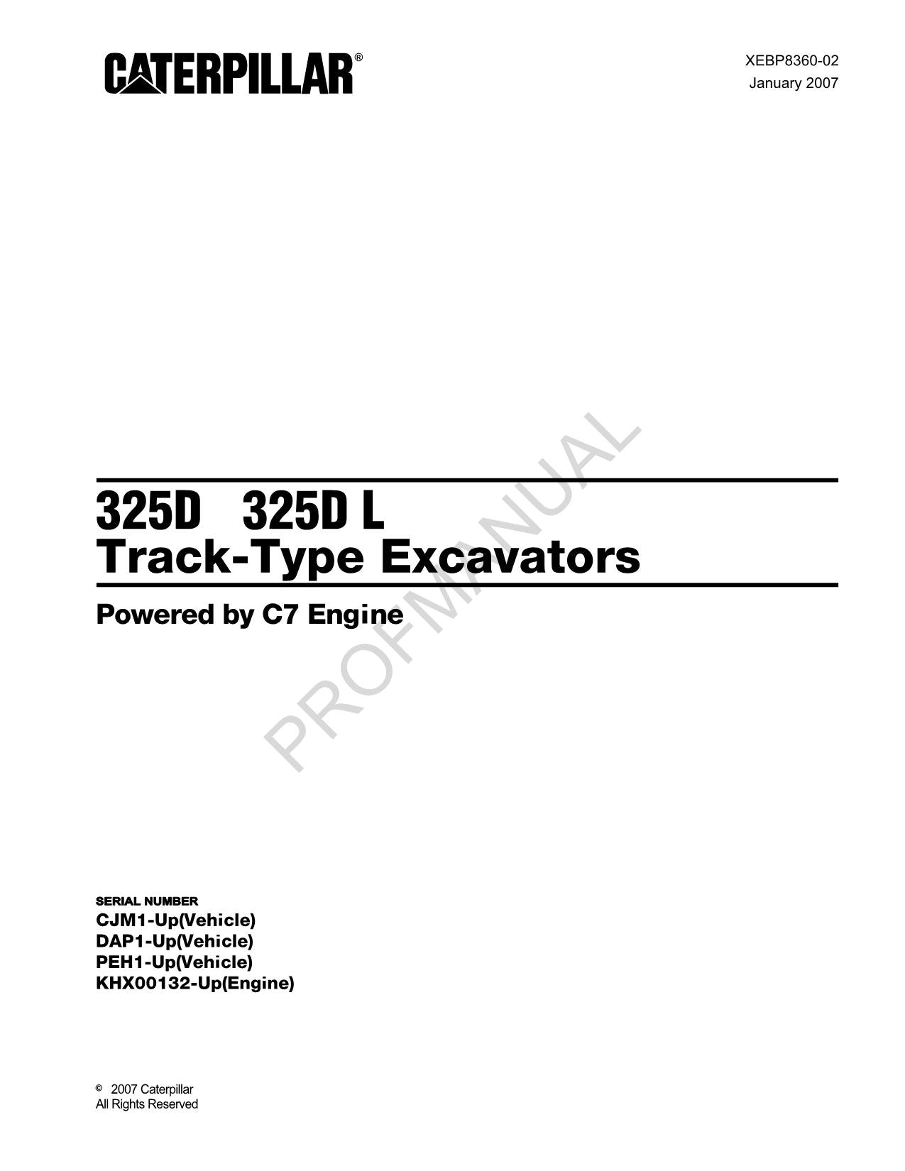 Caterpillar Cat 325D 325DL Track Type Excavator Parts Catalog Manual