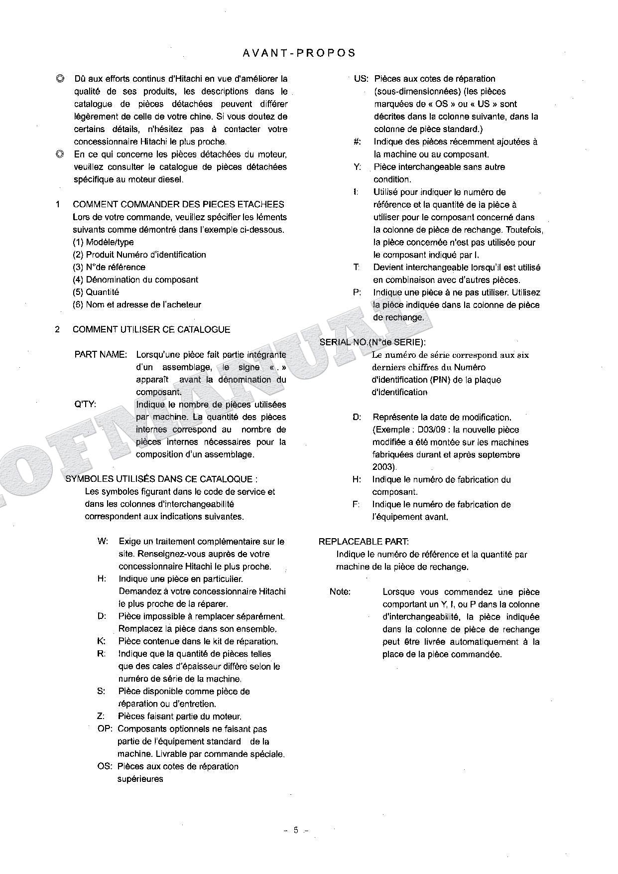 HITACHI ZX120 ZX120-E ZX130 Excavator Parts Catalog Manual SN 060001-