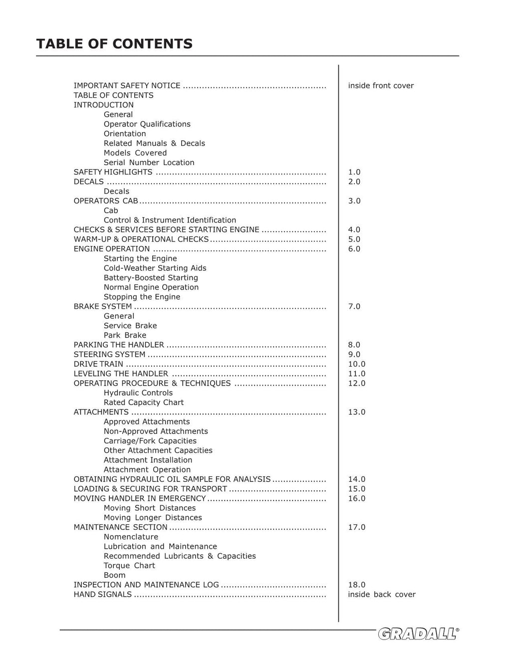 GRADALL JLG G6-42A Telehandler Maintenance Operation Operators Manual