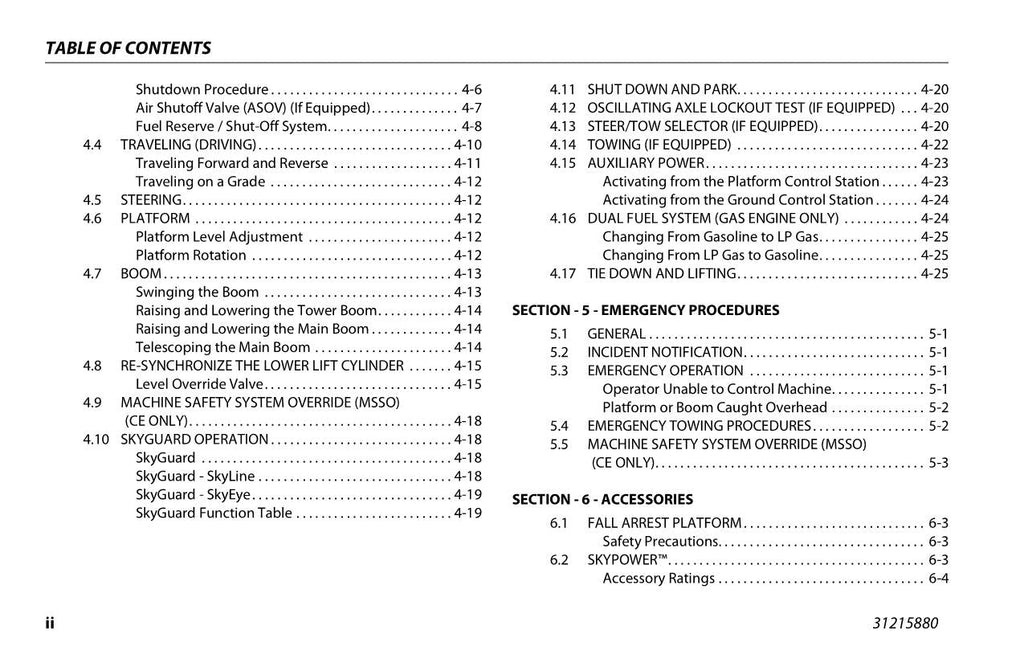 JLG 600AJ HC3 Boom Lift Maintenance Operation Operators Manual 31215880