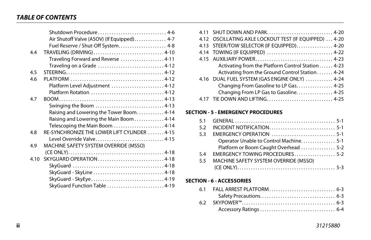 JLG 600AJ HC3 Boom Lift Maintenance Operation Operators Manual 31215880