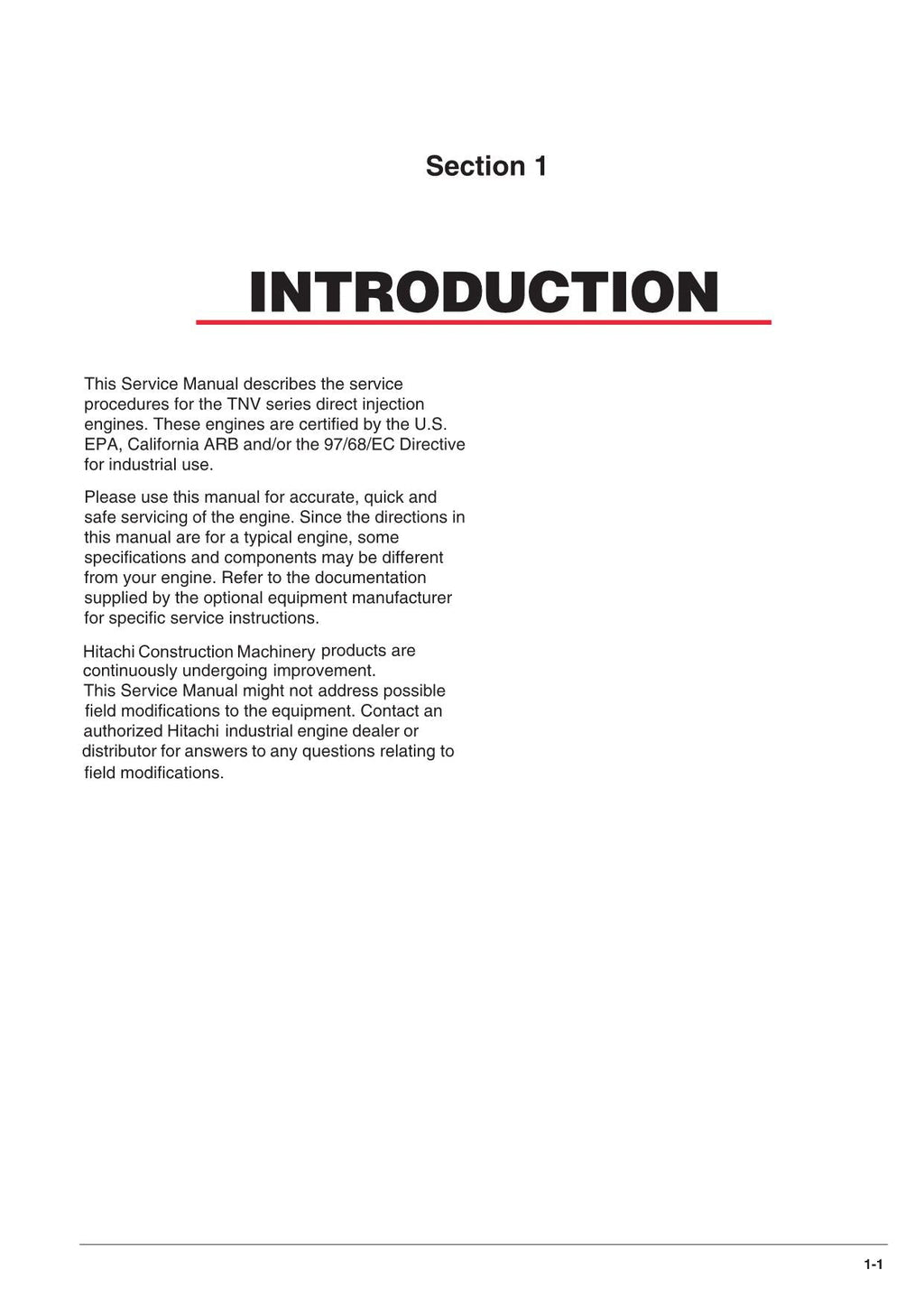 HITACHI 4TNV Series 4TNV98T-Z 4TNV106 4TNV106T Engine Workshop Service Manual