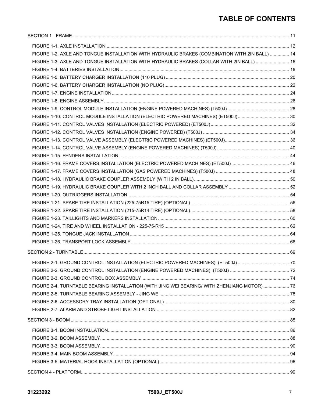JLG ET500J T500J  Boom Lift Parts Catalog Manual
