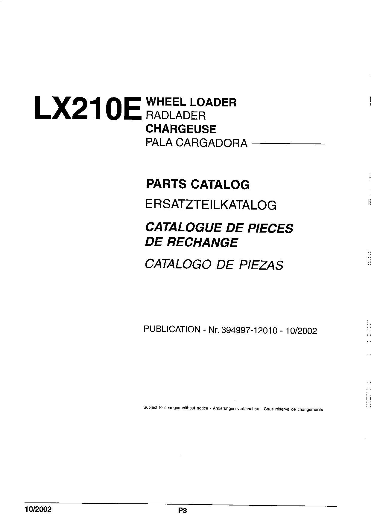 Hitachi LX210E Wheel Loader Parts Catalog Manual SN 381F1001-up