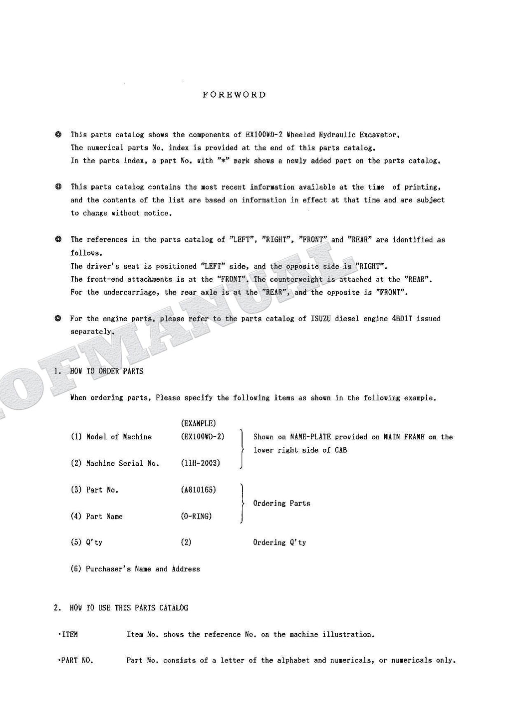 HITACHI EX100WD-2 Excavator Parts Catalog Manual SN 2003-