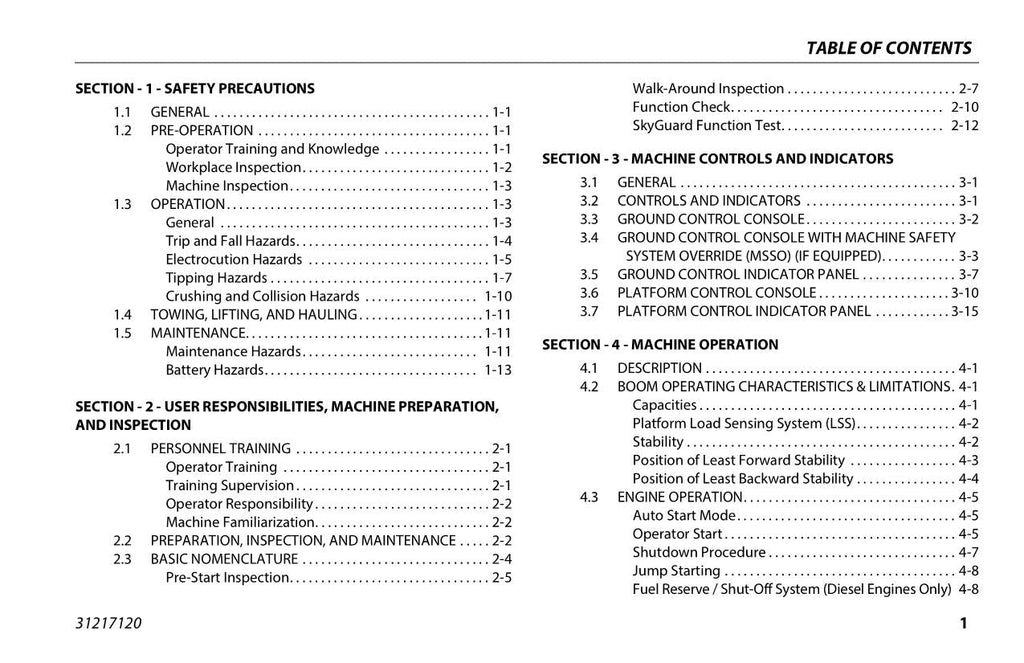 Manual del operador de mantenimiento y operación de la plataforma elevadora JLG H340AJ 31217120