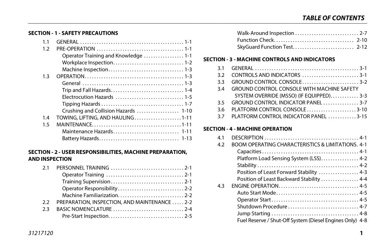 Manual del operador de mantenimiento y operación de la plataforma elevadora JLG H340AJ 31217120