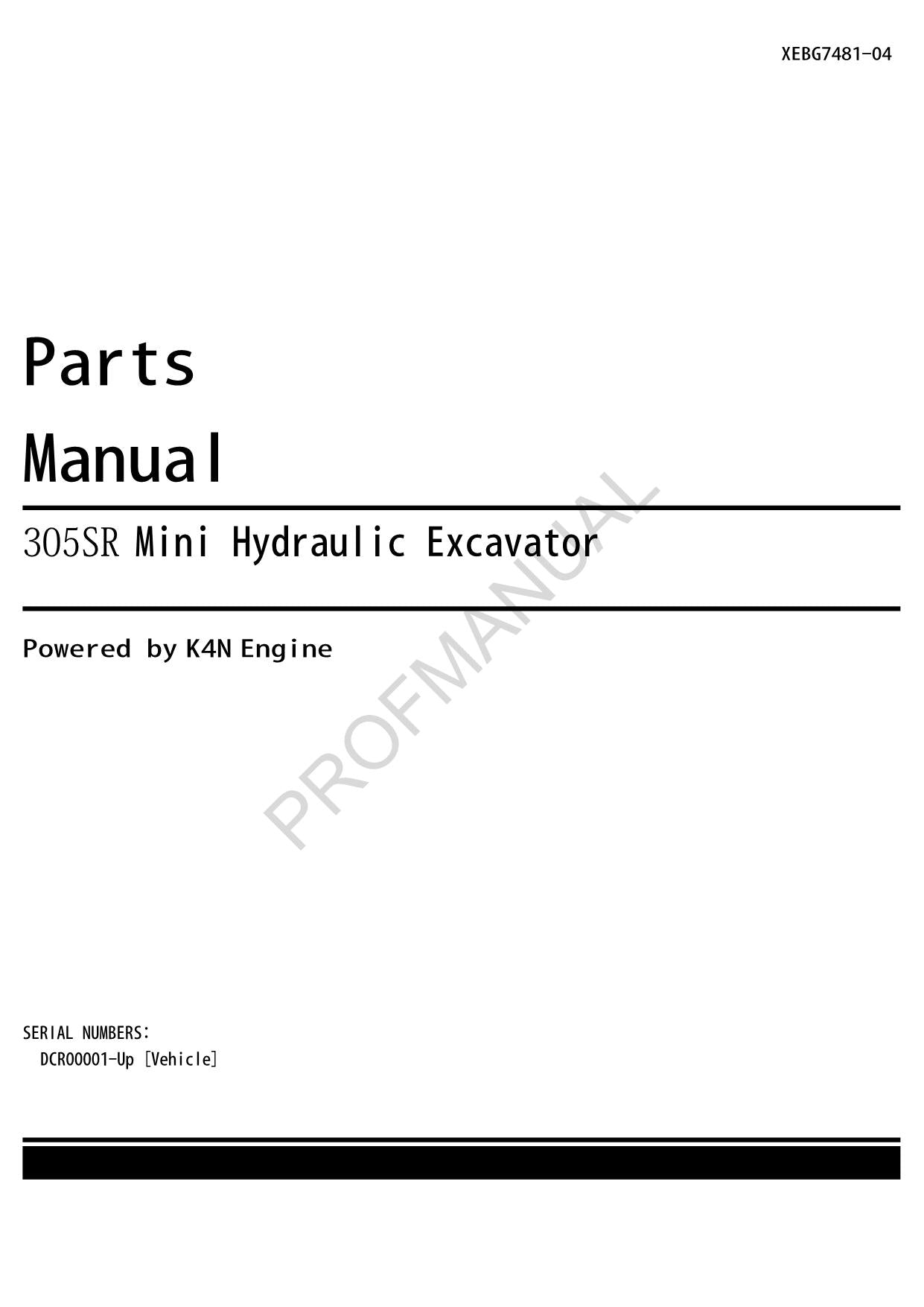 Caterpillar Cat 305SR Mini Hydraulic Excavator Parts Catalog Manual ser DCR1-Up