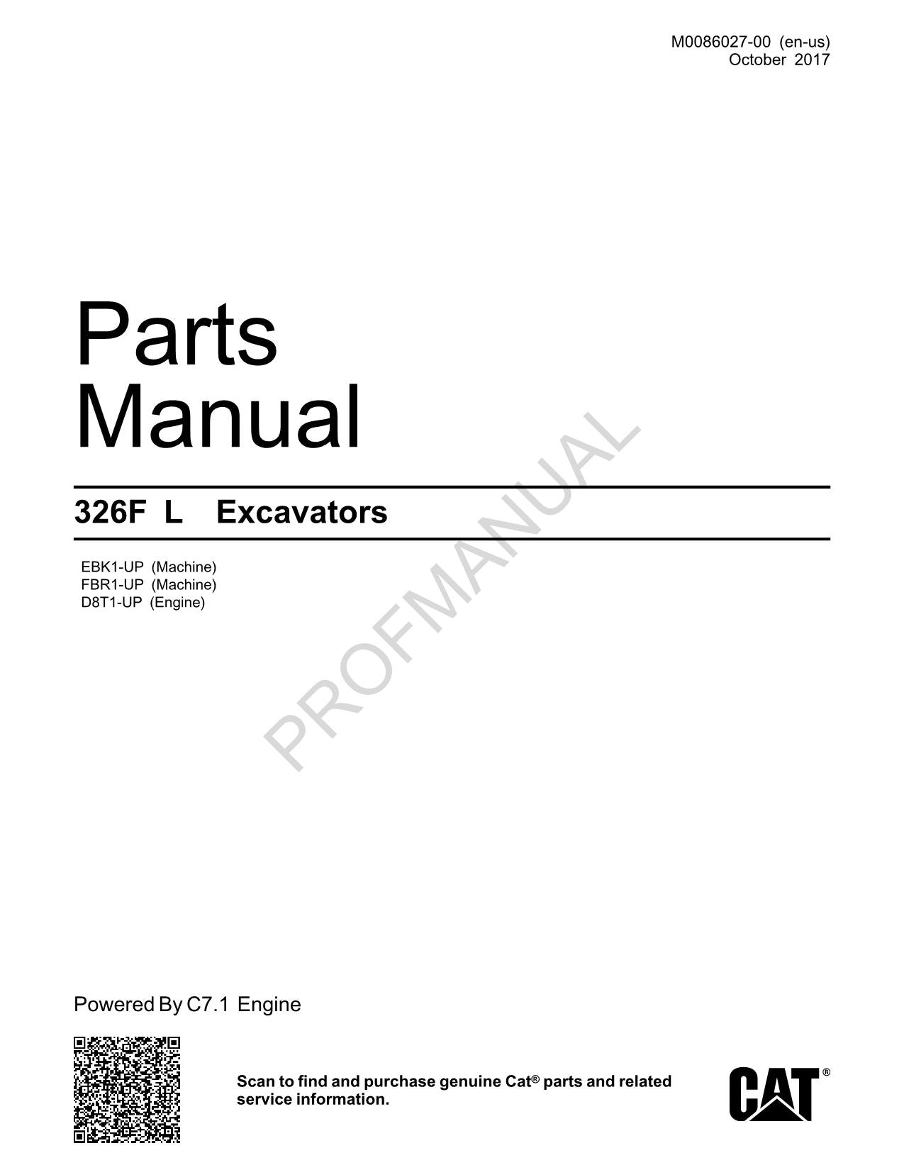 Caterpillar Cat 326F L Excavator Parts Catalog Manual