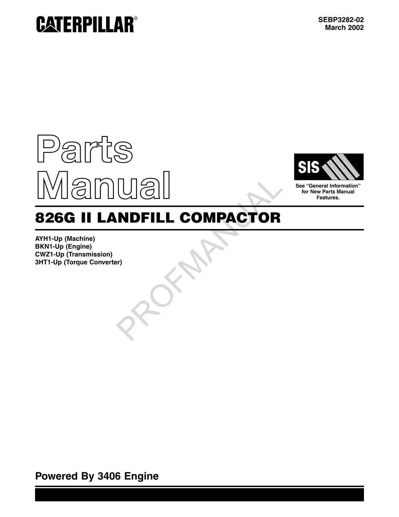 Caterpillar Cat 826G Series II Landfill Compactor Parts Catalog Manual