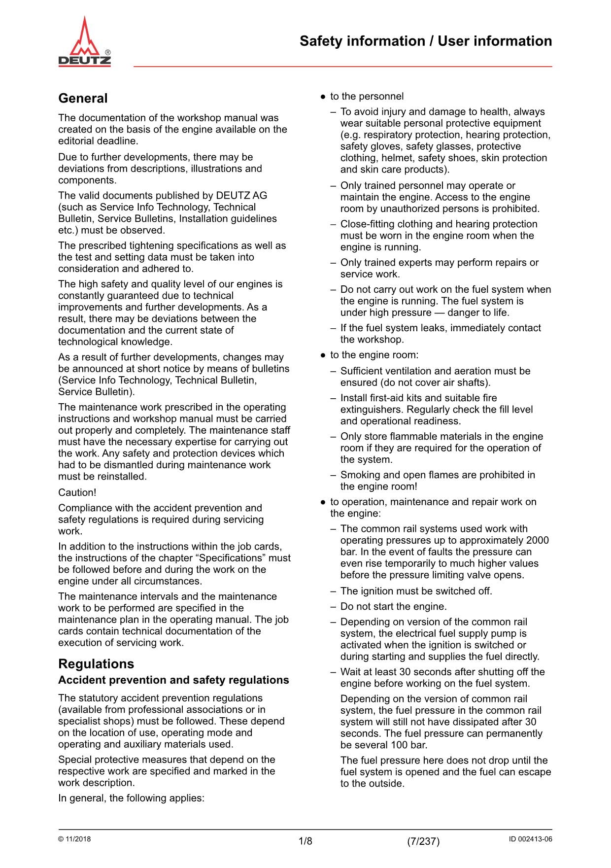 Deutz Hitachi TD TCD 2.9 L4 Engine Wheel Loader Workshop Manual