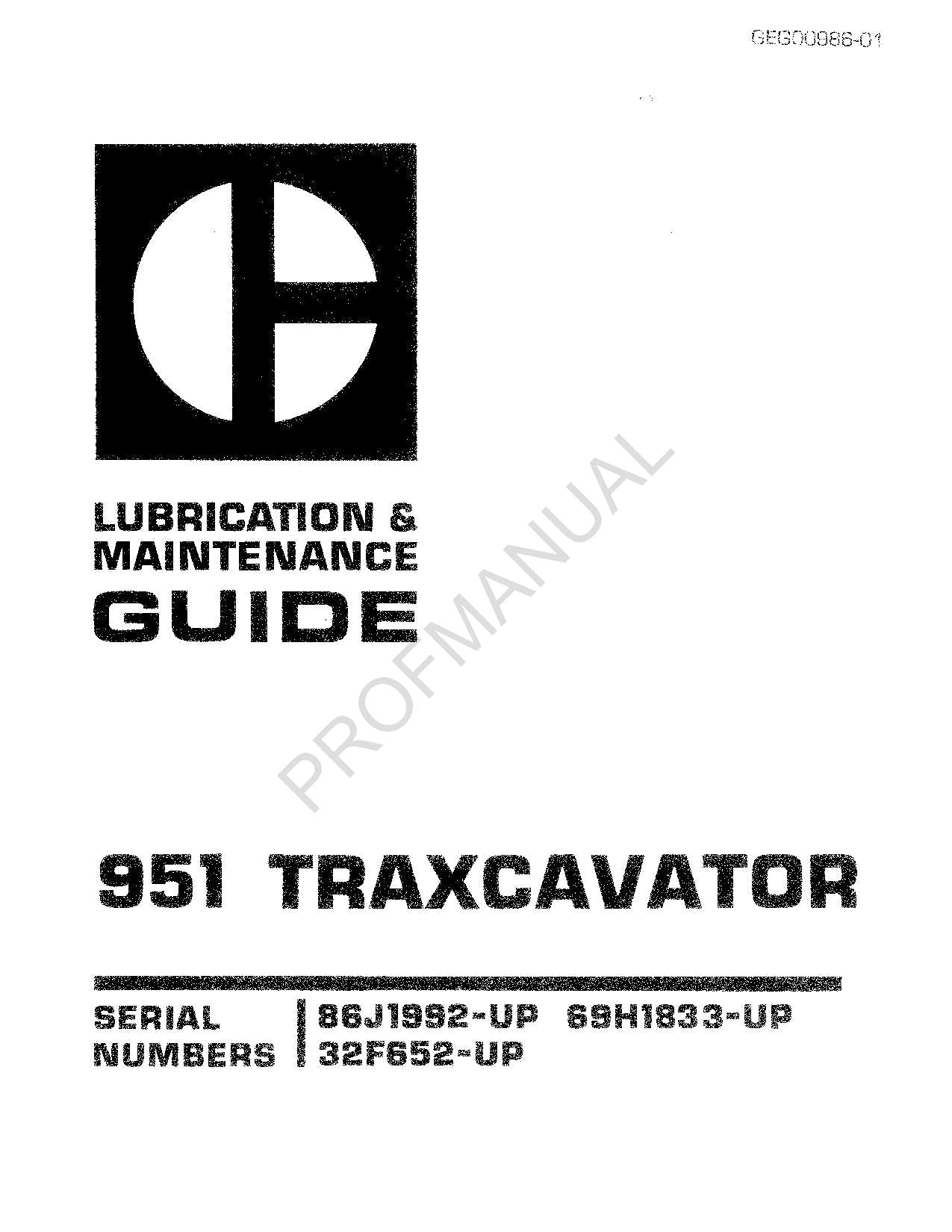 Manual de mantenimiento del operador de la excavadora Caterpillar 951 GEG00986