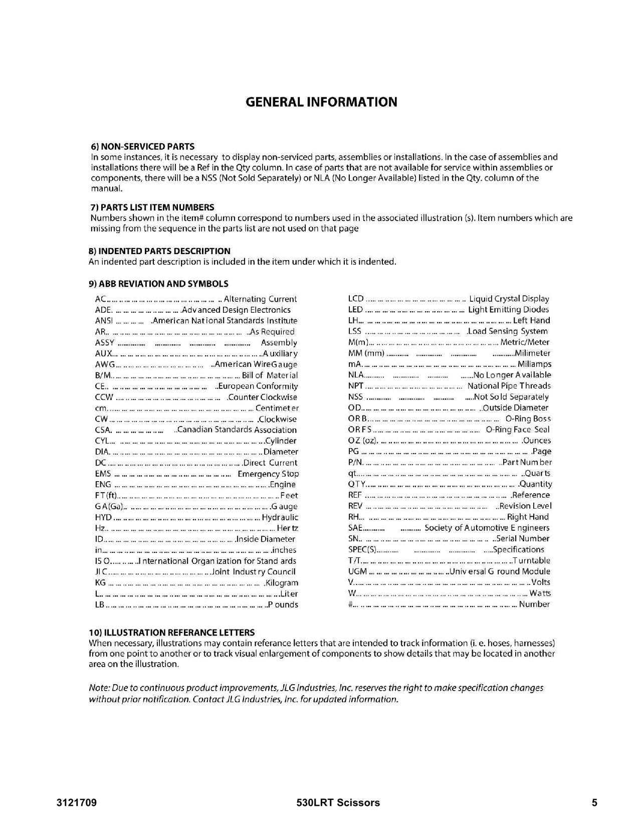 Catálogo de piezas del elevador de tijera JLG 530LRT Manual 3121709