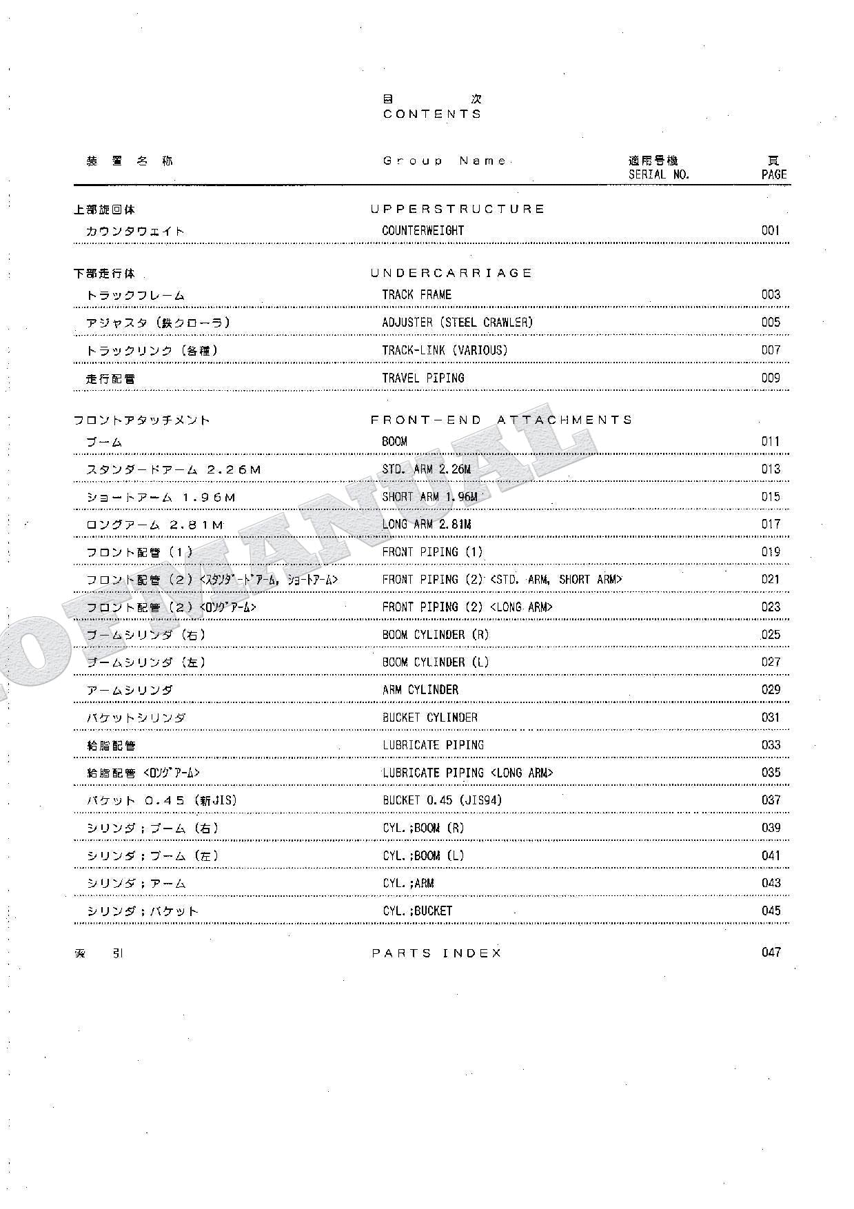 HITACHI EX120-5Z Special Specification Excavator Parts Catalog Manual