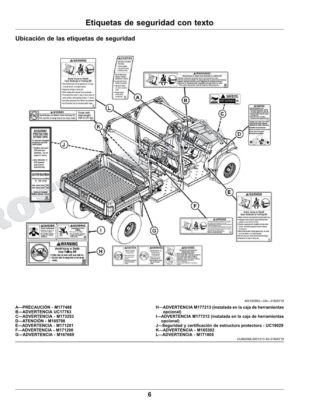 John Deere XUV825M S4 cocodrilo Manual del Operador Español OMUC23886