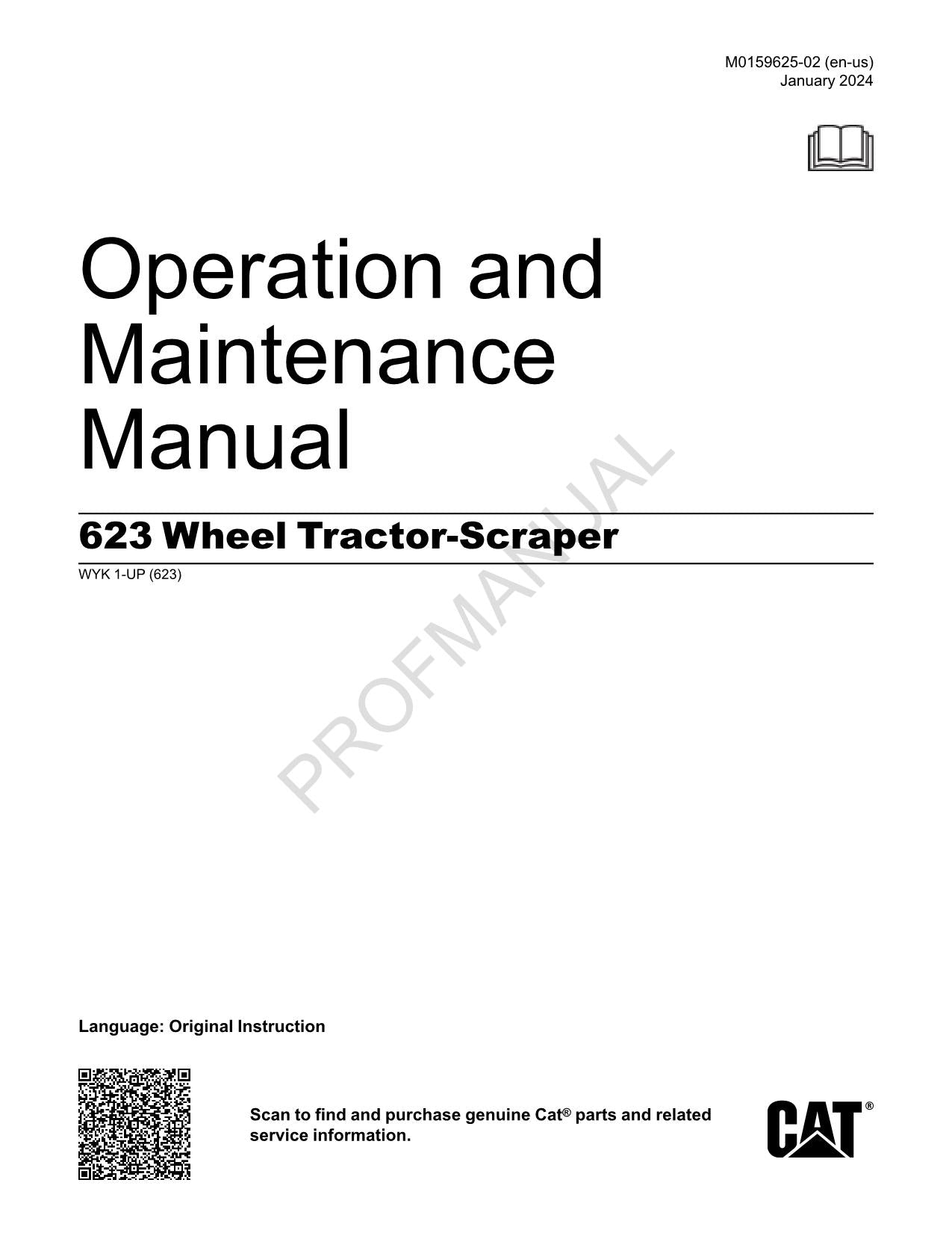 Manual de mantenimiento del operador de mototraílla Caterpillar 623 WYK1-Up